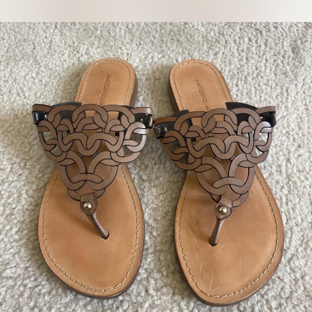 ANTONIO MELANI Brown Sandals with Ornate Design